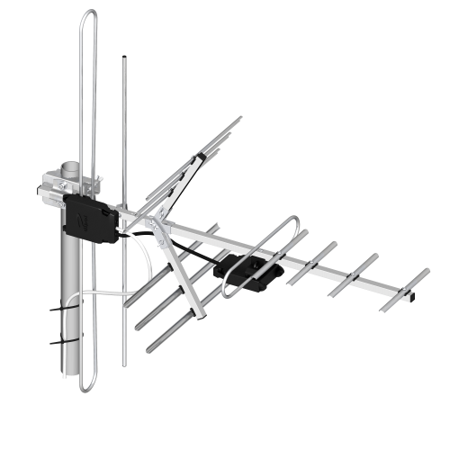 Antena Dipol 15 DVB-T2 Combo zmontowana do odbioru VHF w polaryzacji pionowej