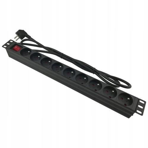 Listwa zasilająca 230V z wyłącznikiem RACK 19' 9gn