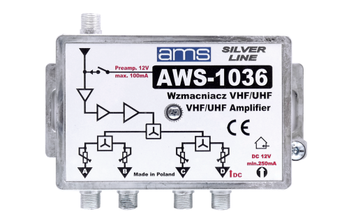 Wzmacniacz antenowy 4-10 TV AWS-1036 DVB-T2 AMS SilverLine