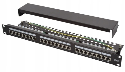 Patch Panel FTP 1U 24 porty k.6 +uchwyt RJ-45 RACK