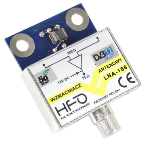 Wzmacniacz antenowy DVB-T2 dopuszkowy LNA-166 5G 20dB zasilanie 12V