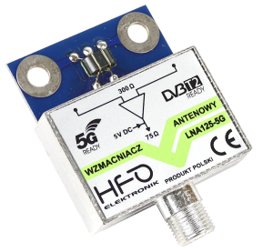 Wzmacniacz antenowy DVB-T2 dopuszkowy LNA-125 5G 20dB zasilanie 5V