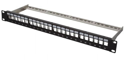Patch Panel 19" pod keystone 24 porty RJ-45 niewyposażony czarny RACK