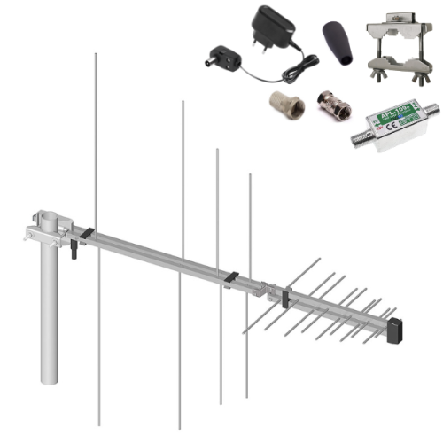 Antena logarytmiczna DVB-T2 Combo VHF/UHF H/V Dipol ze wzmacniaczem