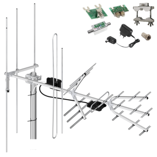 Antena Tri Digit Combo DVB-T2 ze wzmacniaczem APL VHF/UHF H/V Dipol 28