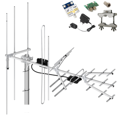 Antena Tri Digit Combo DVB-T2 ze wzmacniaczem LNA VHF/UHF H/V Dipol 28