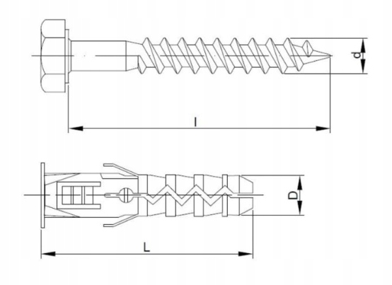 Kołek rozporowy dybel z wkrętem z łbem 6-kątnym 12mm x 60mm x 80mm